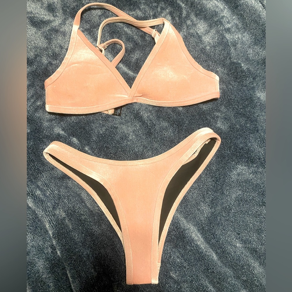 Hoaka Swim light pink velvet bikini set-top and bottom